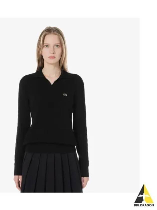 Women s Cable Open Collar Sweater Black - LACOSTE - BALAAN 1