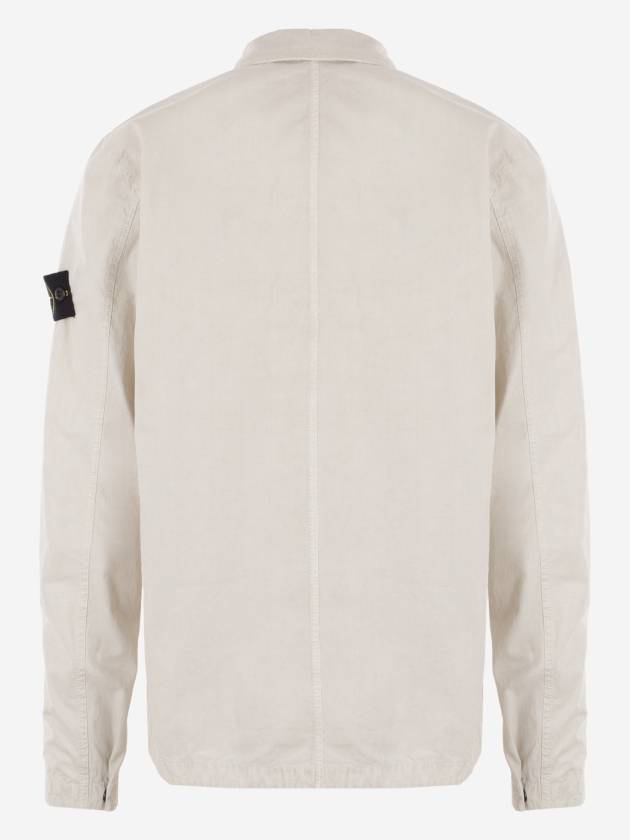 Brushed Organic Cotton Overshirt Jacket White - STONE ISLAND - BALAAN 3