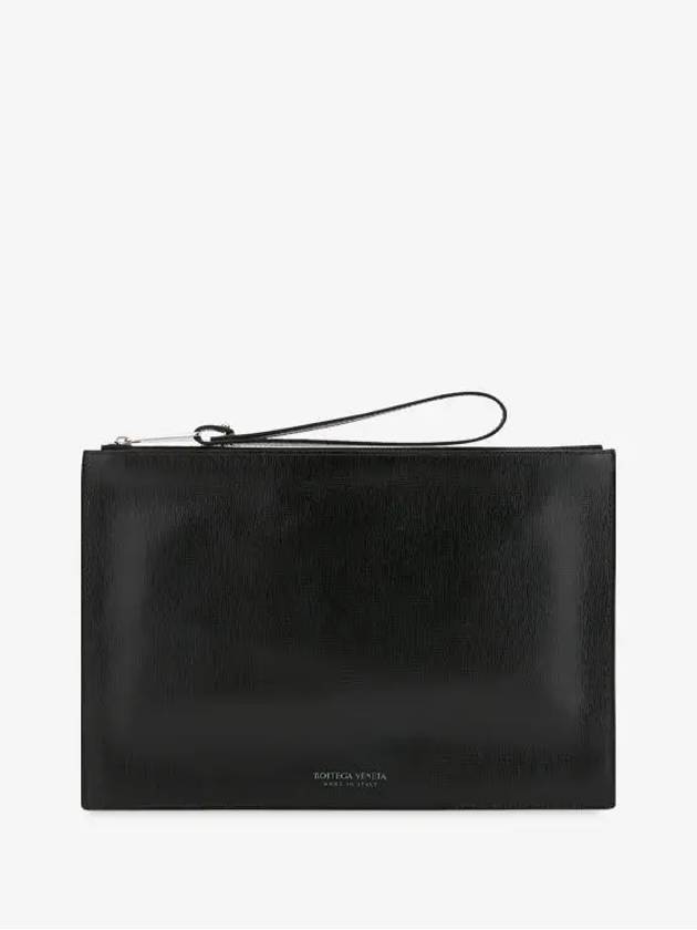 Leather Strap Clutch Bag Black - BOTTEGA VENETA - BALAAN 4