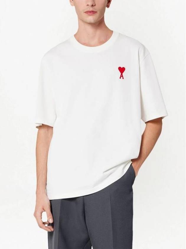 Heart Logo Cotton Jersey Short Sleeve T-Shirt White - AMI - BALAAN 4