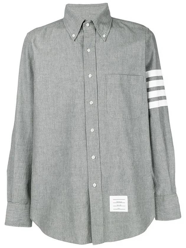 Men's Diagonal Shambray Print Nametag Straight Fit Long Sleeve Shirt Medium Grey - THOM BROWNE - BALAAN 2