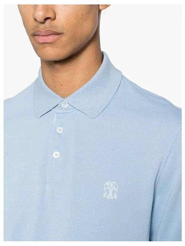 Logo Cotton Polo Shirt Blue - BRUNELLO CUCINELLI - BALAAN 3