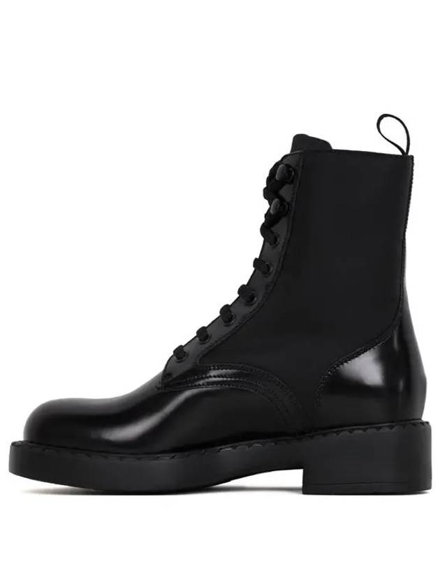 Women's Brushed Leather Re-Nylon Walker Boots Black - PRADA - BALAAN 3