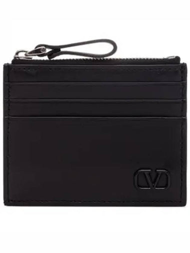 V Logo Card Wallet Black - VALENTINO - BALAAN 1