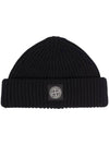 Logo Patch Rib Wool Beanie Black - STONE ISLAND - BALAAN 1