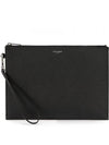 Embossed Leather Grain De Poudre Zipper Tablet Clutch Bag Black - SAINT LAURENT - BALAAN 2