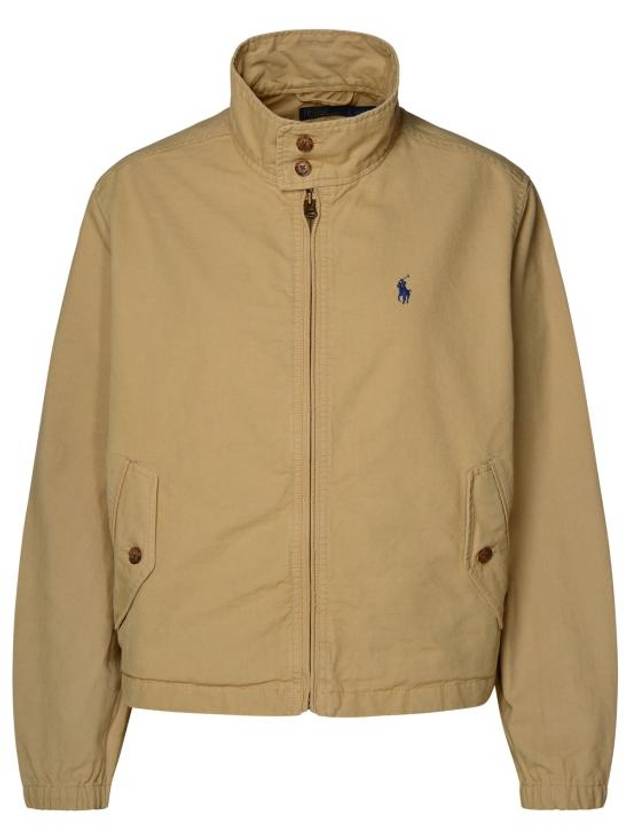 Logo High Neck Cotton Canvas Zip-up Jacket Khaki - POLO RALPH LAUREN - BALAAN 1