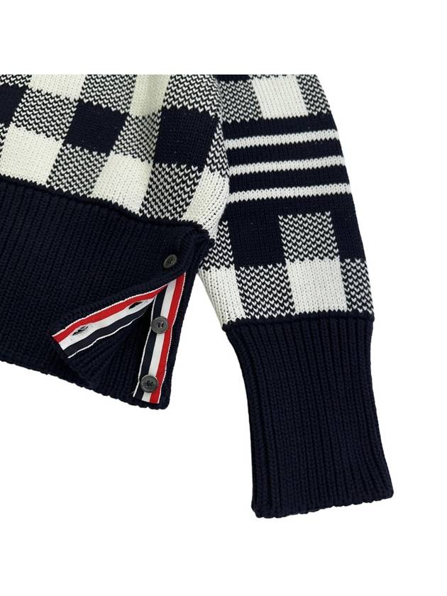 Men's 4 Bar Gingham Check Jacquard Knit Top Navy - THOM BROWNE - BALAAN 5