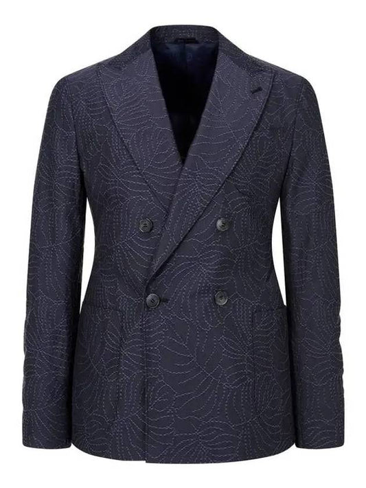 Men s Embroidery Pattern Peaked Double Jacket Dark Navy - GIORGIO ARMANI - BALAAN 1