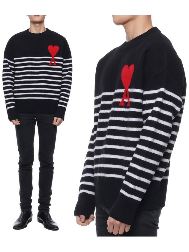 Men's Striped Overfit Knit Top Black - AMI - BALAAN.