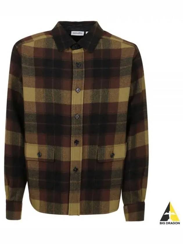 Wool Check Long Sleeve Shirt Brown FB65CH5069CN - KENZO - BALAAN 1
