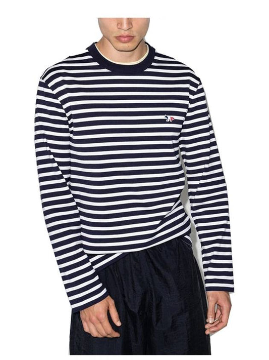 Fox Logo Stripe Long Sleeve T-Shirt Navy - MAISON KITSUNE - BALAAN 2