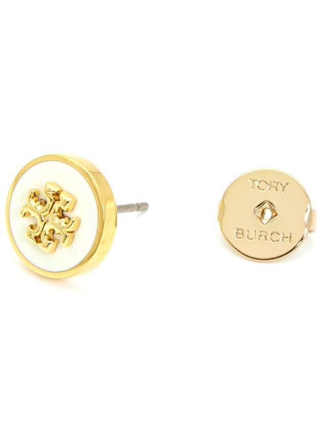 Kira Enamel Circle Stud Earrings White Gold - TORY BURCH - BALAAN 7