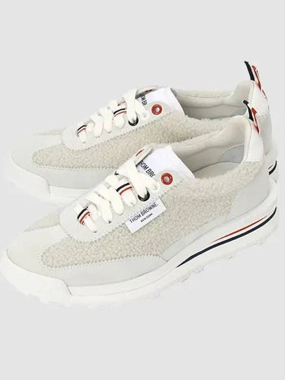 Tech Runner Shearling Suede Low Top Sneakers White - THOM BROWNE - BALAAN 2