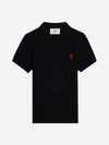 Embroidered Heart Logo Short Sleeve Polo Shirt Black - AMI - BALAAN 2