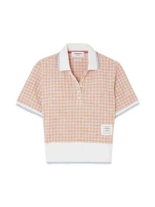 Checked Tweed Shrunken Short Sleeve Polo Pink - THOM BROWNE - BALAAN 2