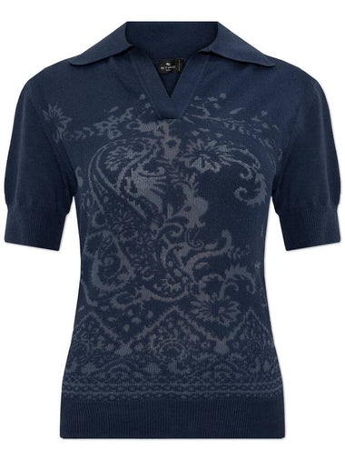 Etro Polo With Decorative Pattern, Women's, Navy Blue - ETRO - BALAAN 1