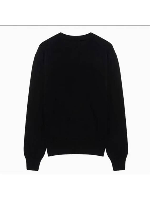 Heart Embroidered Logo Crew Neck Knit Top Black - AMI - BALAAN 5