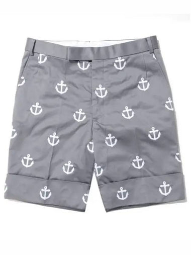 Satin Stitch Anchor Half Drop Shorts Grey - THOM BROWNE - BALAAN 1