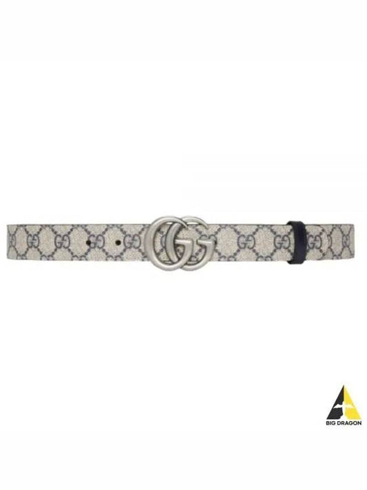 GG Marmont Silver Reversible Thin Belt Beige Blue - GUCCI - BALAAN 2