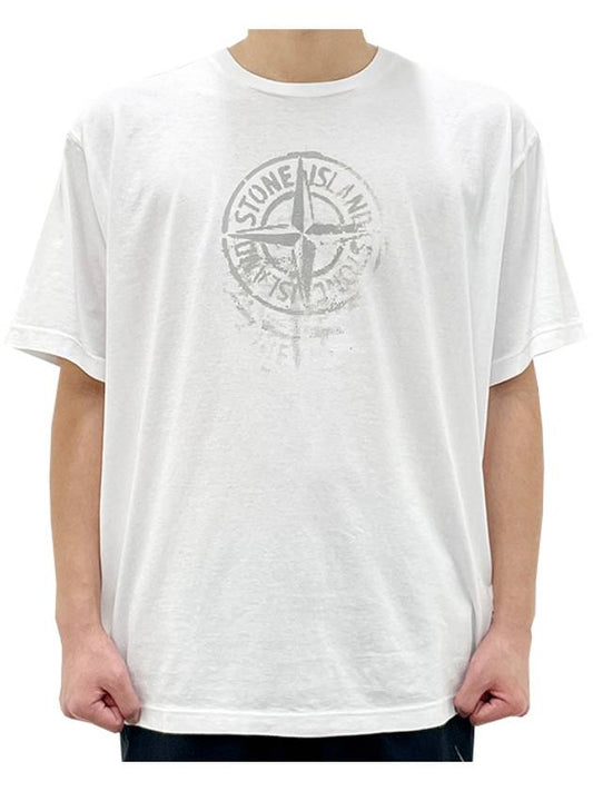 Men's Logo Print Crew Neck Short Sleeve T-Shirt White - STONE ISLAND - BALAAN 2