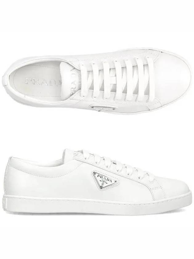 Brushed Leather Low Top Sneakers White - PRADA - BALAAN 2