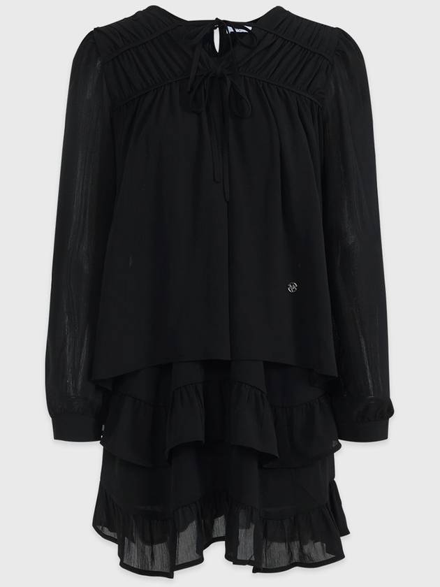 V-Neck Frill Short Dress Black - MICANE - BALAAN 8