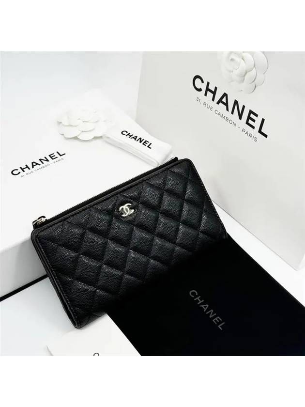 CC Gold Logo Classic Zipper Caviar Long Wallet Black - CHANEL - BALAAN 8