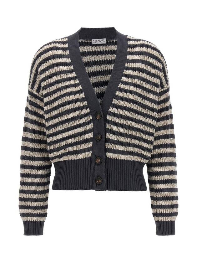 Striped Cardigan Gray Beige - BRUNELLO CUCINELLI - BALAAN 1