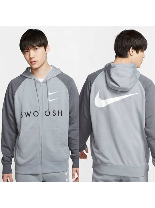 Men's Sportswear Double Swoosh French Terry Hooded Zip Up Grey - NIKE - BALAAN 2