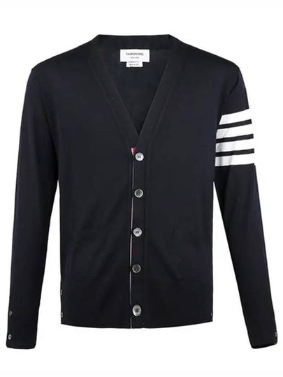 Men's Sustainable Classic Diagonal Wool Cardigan Black - THOM BROWNE - BALAAN 2