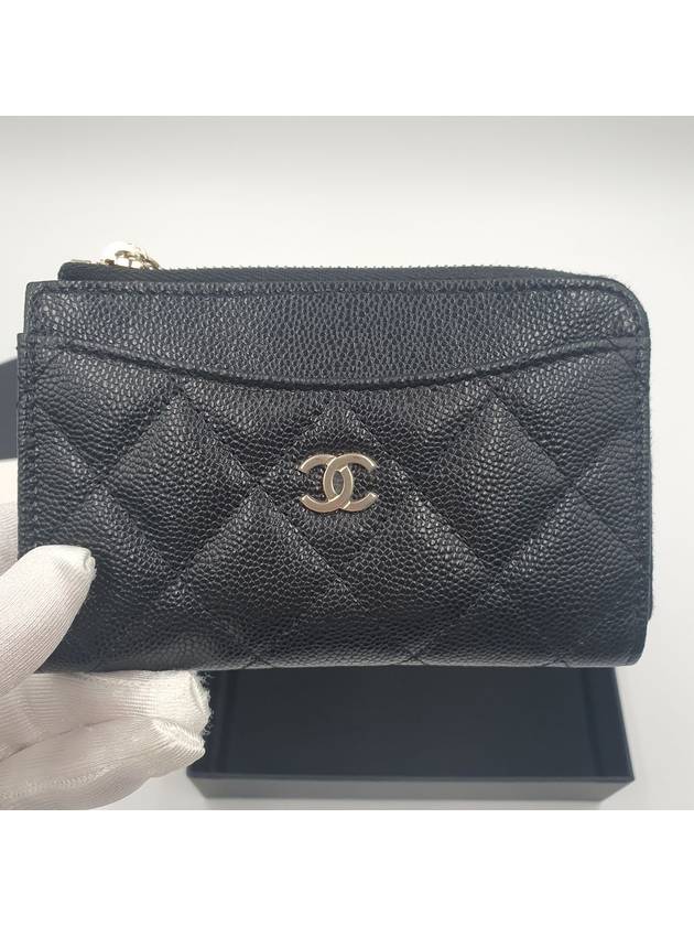 CC Logo Gold Hardware Caviar Zipper Card Wallet Black - CHANEL - BALAAN 5