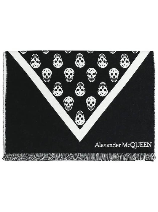 Skull Print Wool Muffler Black - ALEXANDER MCQUEEN - BALAAN.