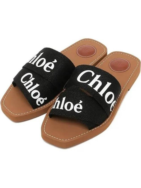 Woody Logo Flat Mule Slippers Black - CHLOE - BALAAN 2