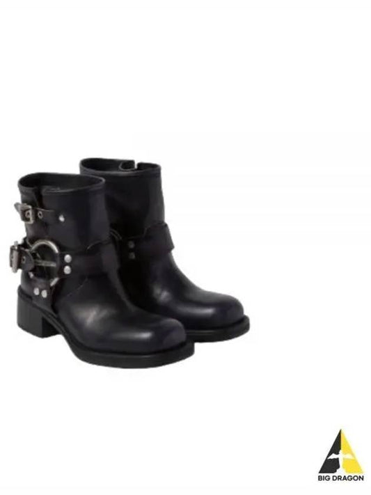 Vintage Look Leather Middle Boots Black - MIU MIU - BALAAN 2