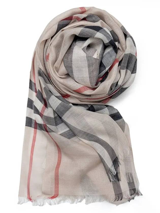 Check Wool Silk Blend Scarf Beige - BURBERRY - BALAAN 3