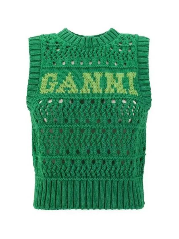 Logo Intarsia Knit Vest Green - GANNI - BALAAN 3