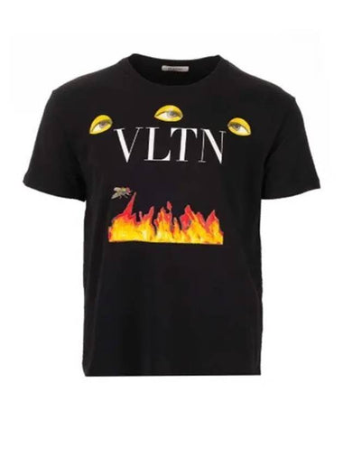 Emilo Villava VLTN Logo Flame Short Sleeve T-Shirt Black - VALENTINO - BALAAN 1