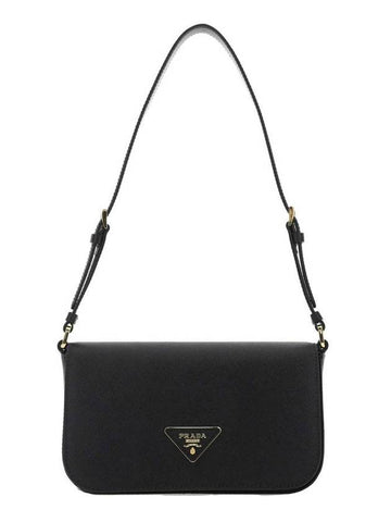 Triangle Logo Saffiano Shoulder Bag Black - PRADA - BALAAN.