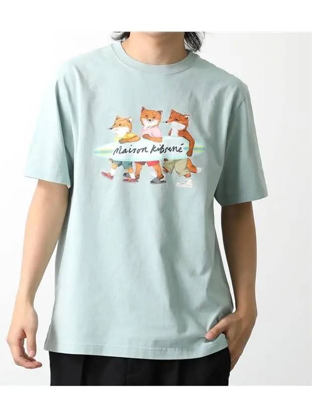 Surfing Foxes Logo Print Short Sleeve T-Shirt Sky Blue - MAISON KITSUNE - BALAAN 3