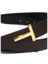 T Logo Reversible Leather Belt Chocolate - TOM FORD - BALAAN 3