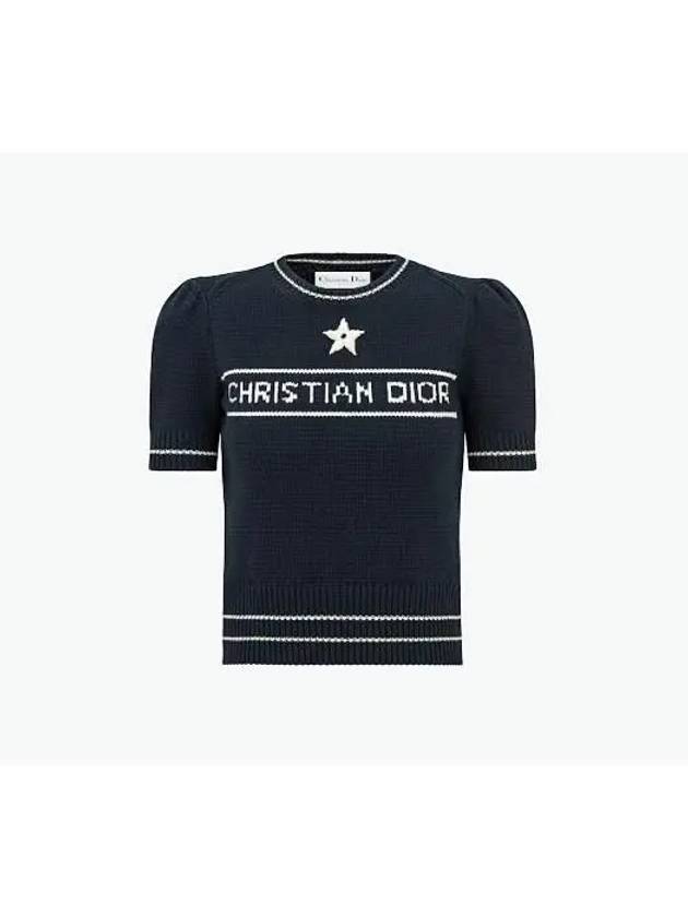 Logo Short Sleeve Knit Top Navy - DIOR - BALAAN 2