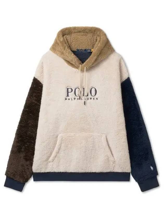 Logo color block pile fleece hoodie natural - POLO RALPH LAUREN - BALAAN 2