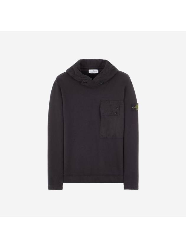 Garment Dyed Brushed Cotton Fleece Hoodie Black - STONE ISLAND - BALAAN 1