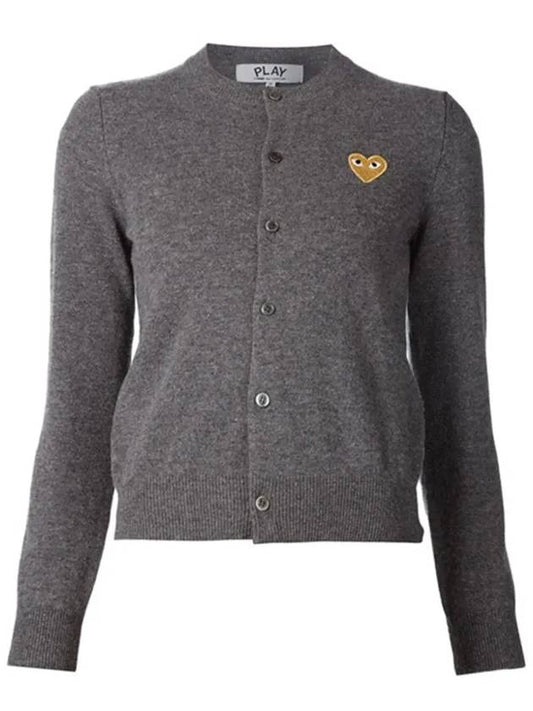 Women's Gold Heart Wappen Wool Cardigan Grey - COMME DES GARCONS - BALAAN 2