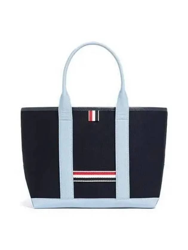 Women s Three Stripe Tab Canvas Small Tote Bag Navy UAG014F 05390 - THOM BROWNE - BALAAN 1