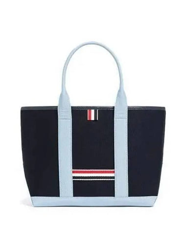 Women s Three Stripe Tab Canvas Small Tote Bag Navy UAG014F 05390 - THOM BROWNE - BALAAN 1