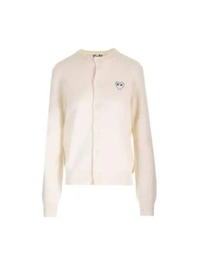 White Heart Wappen Round Neck Wool Cardigan Ivory - COMME DES GARCONS PLAY - BALAAN 2