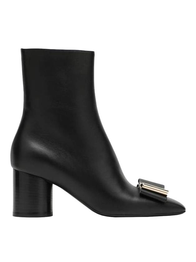 Double Bow Leather Ankle Boots Black - SALVATORE FERRAGAMO - BALAAN 1