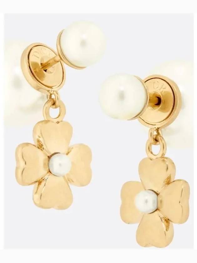 Tribales Resin Pearl Four Leaf Clover Earrings Gold - DIOR - BALAAN 3